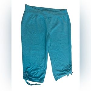 Champion, aqua crop style, stretch yoga pants , teal , size large ,